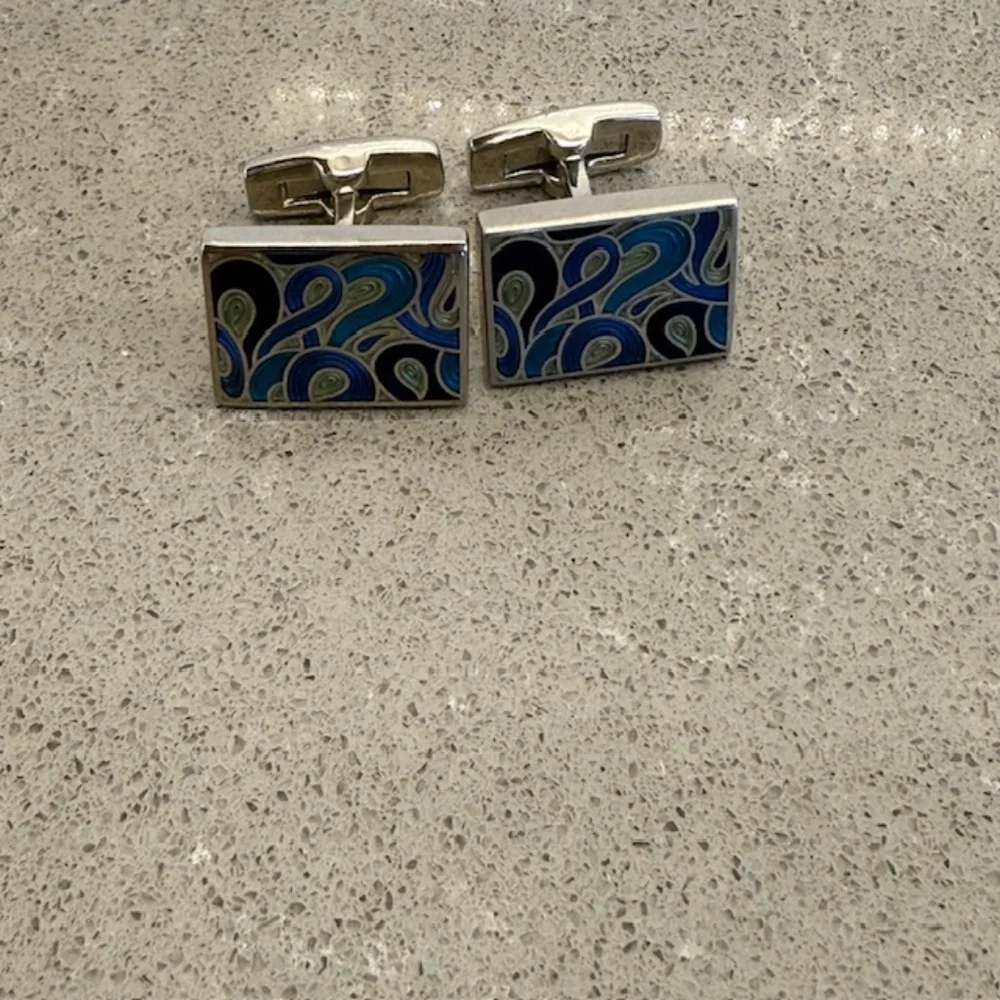Men's Duchamp London Silver Paisley Blue & Purple Cufflinks -EUC